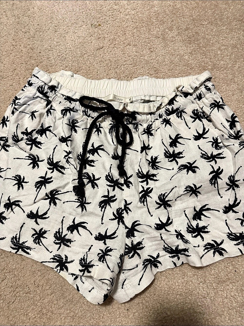 Palm Print High Waist Shorts White & Black Size Medium Like